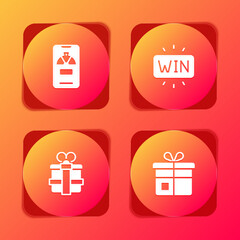 Sticker - Set Lucky wheel on phone, Casino win, Gift box and icon. Vector