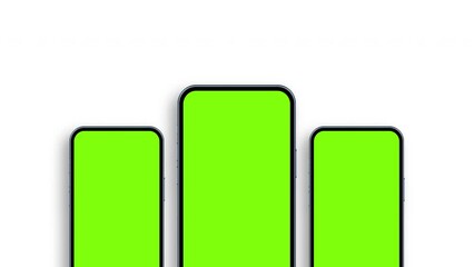 Wall Mural - smartphones animated mockups with blank green screens, isolated on white background, front view