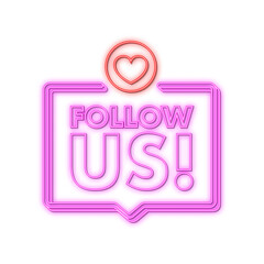 Aufkleber - Button Follow us on dark background. Neon icon. Vector illustration.