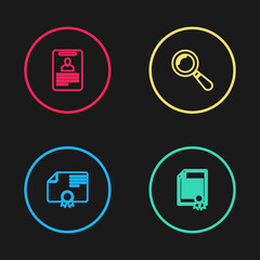 Poster - set line certificate template, , magnifying glass and identification badge icon. vector
