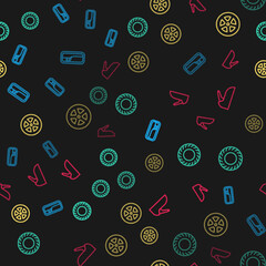 Sticker - Set line Car door handle, tire, wheel and handbrake on seamless pattern. Vector