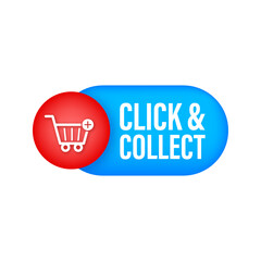 Sticker - Click and collect banner. Flat style. Website vector icon. Vector stock illustration