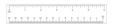 Horizontal Ruler With 6 Inch And 15 Centimeter Scale. Measuring Chart With Markup And Numbers. Distance, Height Or Length Measurement Tool Template. Vector Graphic Illustration