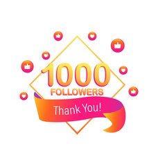 1000 followers, Thank You, social sites post. Thank you followers congratulation poster. Vector illustration.