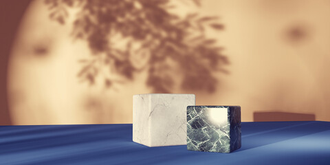 Poster - wooden cube blocks in a room with shadow of trees - 3d render