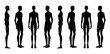 © Vectoressa - Set of XXS size silhouette Men Fashion template 9 head size Croquis Gentlemen model skinny front, side, 3-4, back view. Vector outline sketch boy for Fashion Design, Illustration, technical drawing