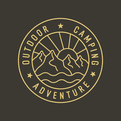 Simple mono line design of the nature outdoor camping adventure life design for badge, sticker, patch, t shirt design