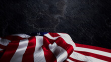 Veterans Day Banner With US Flag, Black Slate Background And Copy-Space.