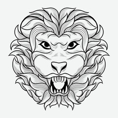 Wall Mural - tattoo and t shirt design black and white hand drawn lion head engraving ornament