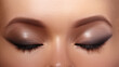 Elegance close-up of Female Eyes with Cat Eye Liner Make-up. Macro shot of Woman's Face part with Oriental Arabic Makeup