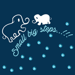 Poster - Illustration vector cute elephant, with babies and sky background, baby spring summer style