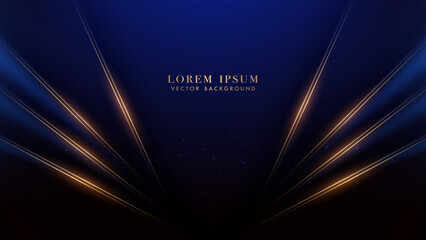 Wall Mural - diagonal gold lines with shiny dots effect decoration on dark blue luxury background