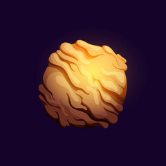 Poster - Galaxy space planet with volcano, mountain craters, lava and ice surface. GUI icon alien planet, fantastic galaxy moon or asteroid, fantasy world in outer space with surface yellow wrinkles, desert