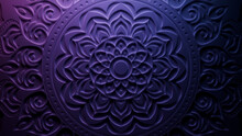 Purple Surface With Extruded Ornate Design. 3D Diwali Celebration Background.