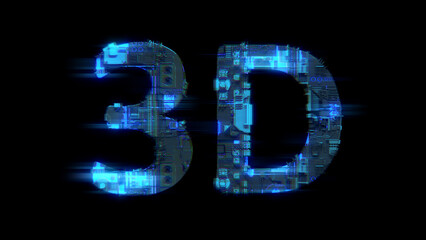 Poster - soft focus glitch electric light cybernetical blue text 3D, isolated - object 3D rendering