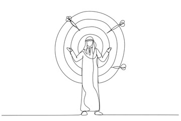 Wall Mural - Illustration of arab businessman on archery targets. Single line art style