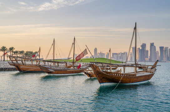 Wall Mural - Traditional arabian dhows in Doha , Qatar, Middle East.