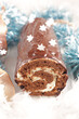 christmas chocolate pastry roll and decoration