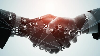 Poster - Communication network image with people shaking hands.