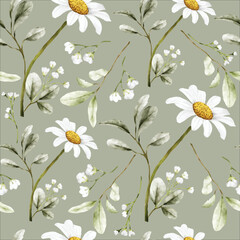 Wall Mural - beautiful watercolor daisy flower seamless pattern
