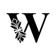 letter W Black flower alphabet. Beautiful capital letters with shadow