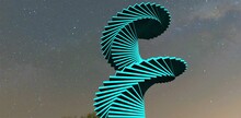 Stunning Spiral Staircase With Luminescent Ends, Rising High Into The Night Sky Against The Backdrop Of Twinkling Stars. 3d Render.