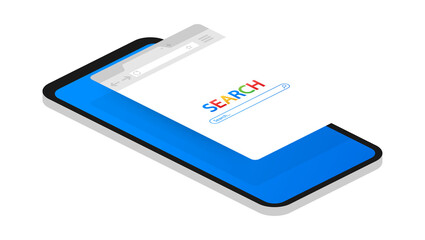 Poster - simple browser window on smartphone on blue background. browser search. web browser in flat style. v