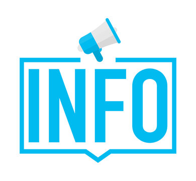 Info blue label on white background. Vector stock illustration.