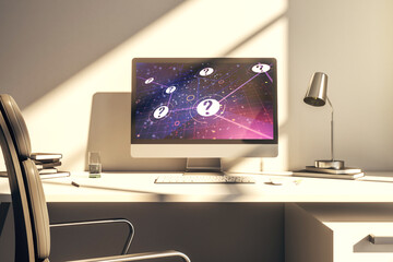 Aufkleber - Modern computer monitor with question mark hologram. Sociology and psychology concept. 3D Rendering