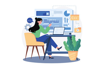 Wall Mural - Writing codes and typing data code technology