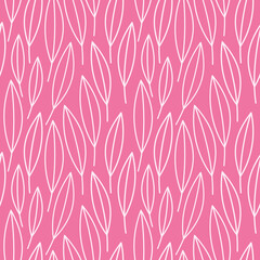  Pink leaves seamless pattern vector. Abstract line floral backdrop illustration. Wallpaper, linear botanical background, fabric, textile, print, wrapping paper or package design.
