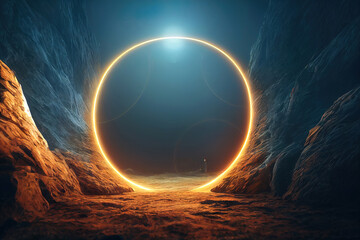 Wall Mural - beautiful mystical portal to another world, colorful fantasy environment background, digital illustr