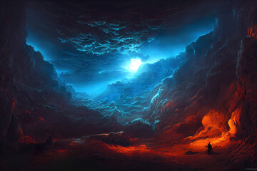 Wall Mural - beautiful mystical portal to another world, colorful fantasy environment background, digital illustr