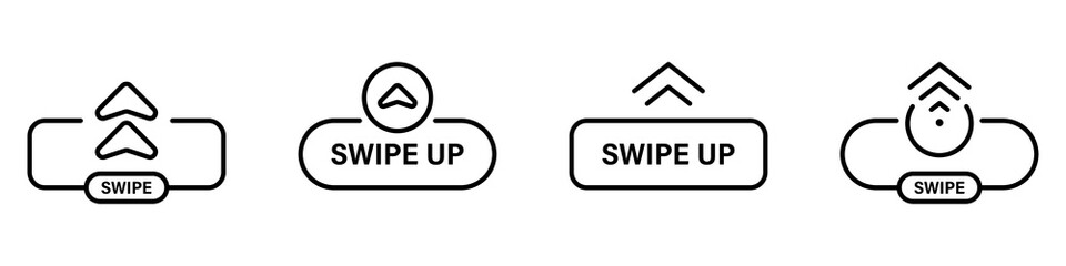 Poster - Swipe Up Button Arrow Black Line Icon. Slide Drag Action Modern Linear Pictogram. Move Gesture Button for Interface of Social Media App Outline Icon on White Background. Isolated Vector Illustration