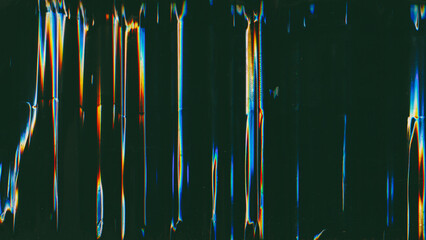 Glitch noise overlay. Artifacts texture. Damaged screen. Blue orange white color glowing distortion defect on dark black abstract illustration background.