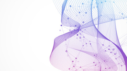 Poster - Scientific illustration genetic engineering and gene manipulation concept. DNA helix, DNA strand, molecule or atom, neurons. Abstract structure for Science or medical background. Wave flow