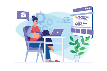 Freelance working concept with people scene. Vector illustration