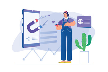Poster - Social media marketing concept with people scene. Vector illustration