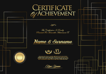 Wall Mural - Certificate or diploma black and gold design vector illustration 