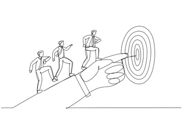 Wall Mural - Cartoon of businessman hand pointing to the target. Single continuous line art style