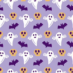 Wall Mural - Halloween Cute Ghost Vector Seamless Pattern Texture