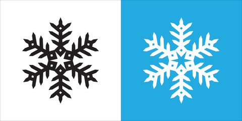 Single snowflake vector design. Snow flake icon. Distinctive hexagonal shape in white, black, and blue color for paper cut craft and illustration.