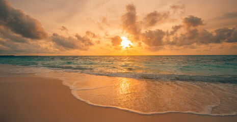 Aufkleber - Colorful sky clouds ocean beach sunrise sunset freedom. Tropical island seaside, amazing coastal landscape, exotic beach shore, sea horizon. Inspire happy closeup of sand, beautiful summer travel