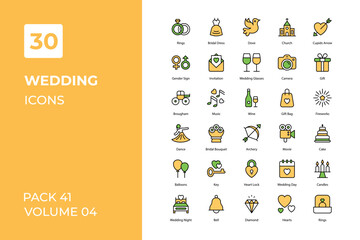  Wedding icons collection. Set contains such Icons as bible, bird, bouquet, bride, cake and more
