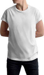 Poster - PNG. White t-shirt mockup on guy, isolated on transparent background