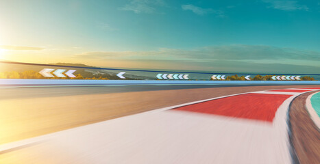 Wall Mural - 3d rendering racing concept of sunrise scene futuristic racetrack
