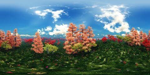 Wall Mural - Panorama of the autumn landscape. HDRI, environment map , Round panorama, spherical panorama, equidistant projection, panorama 360, 3d rendering