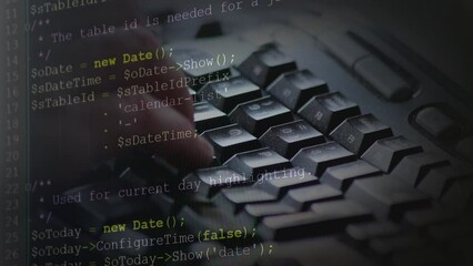 typing php-code on screen by web developer and php developer shows computer screen with source code 