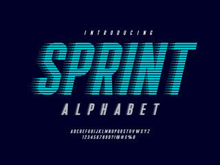 Fototapete - Speed style alphabet design with uppercase, numbers and symbol
