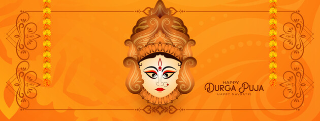 Durga Puja and Happy navratri traditional worship festival elegant banner